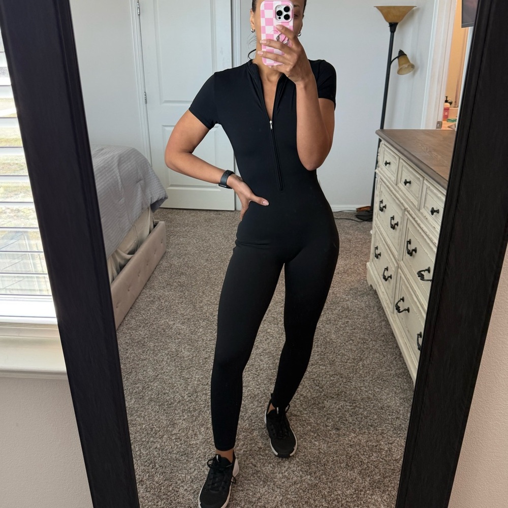 Black Zip Front Athletic Jumpsuit